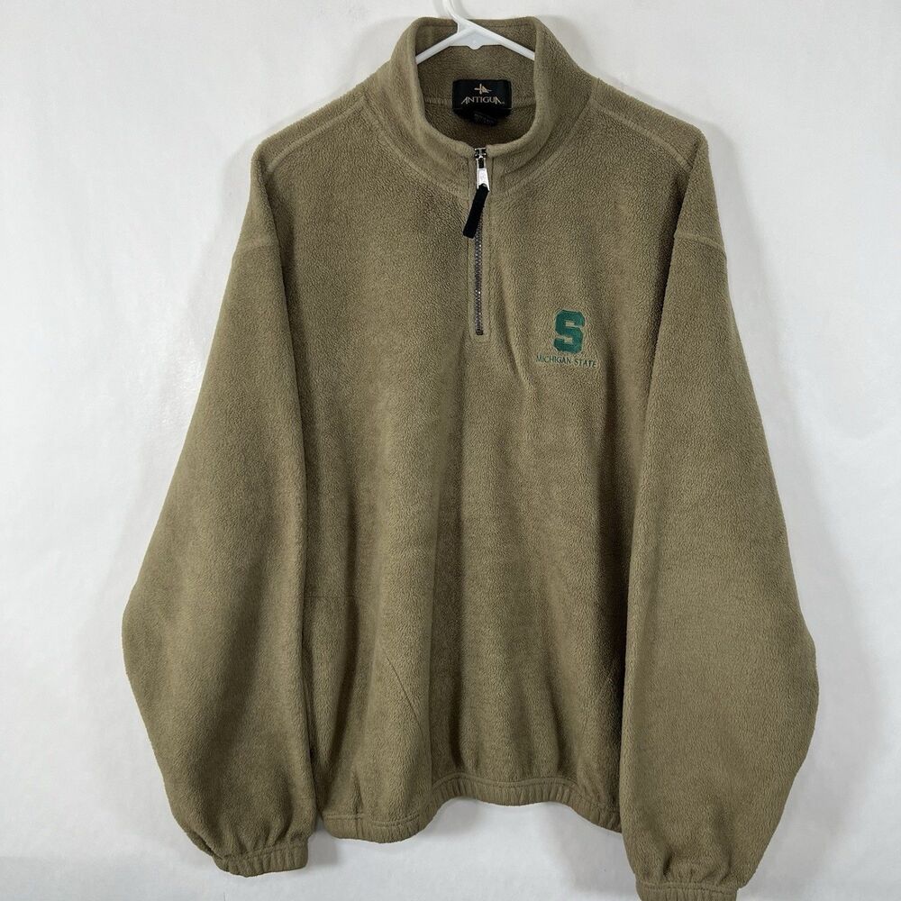 Michigan State Spartans Antigua 1/4 Zip Fleece Pullover Mens Medium Olive VTG